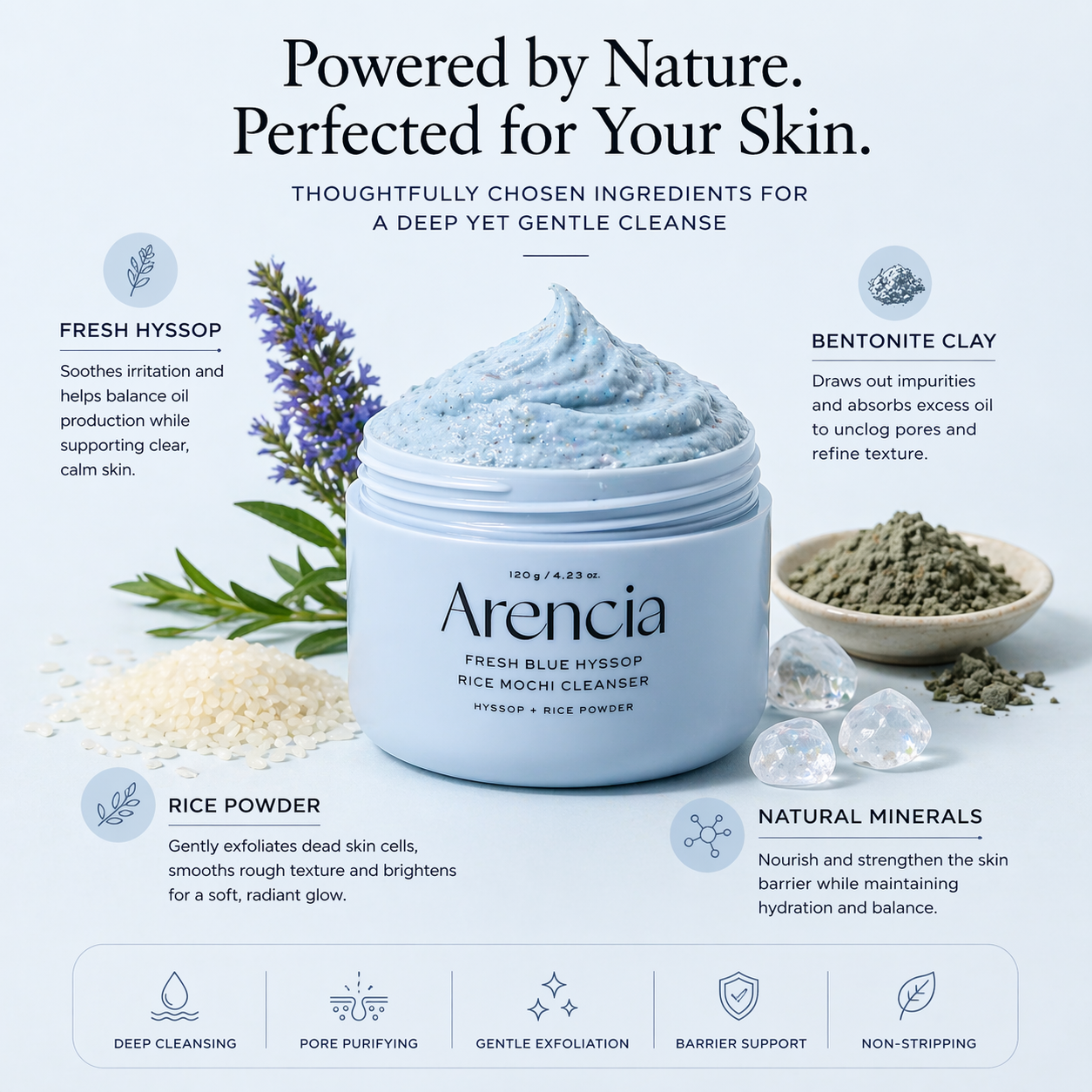 Arencia Fresh Blue Hyssop Rice Mochi Cleanser (120g)