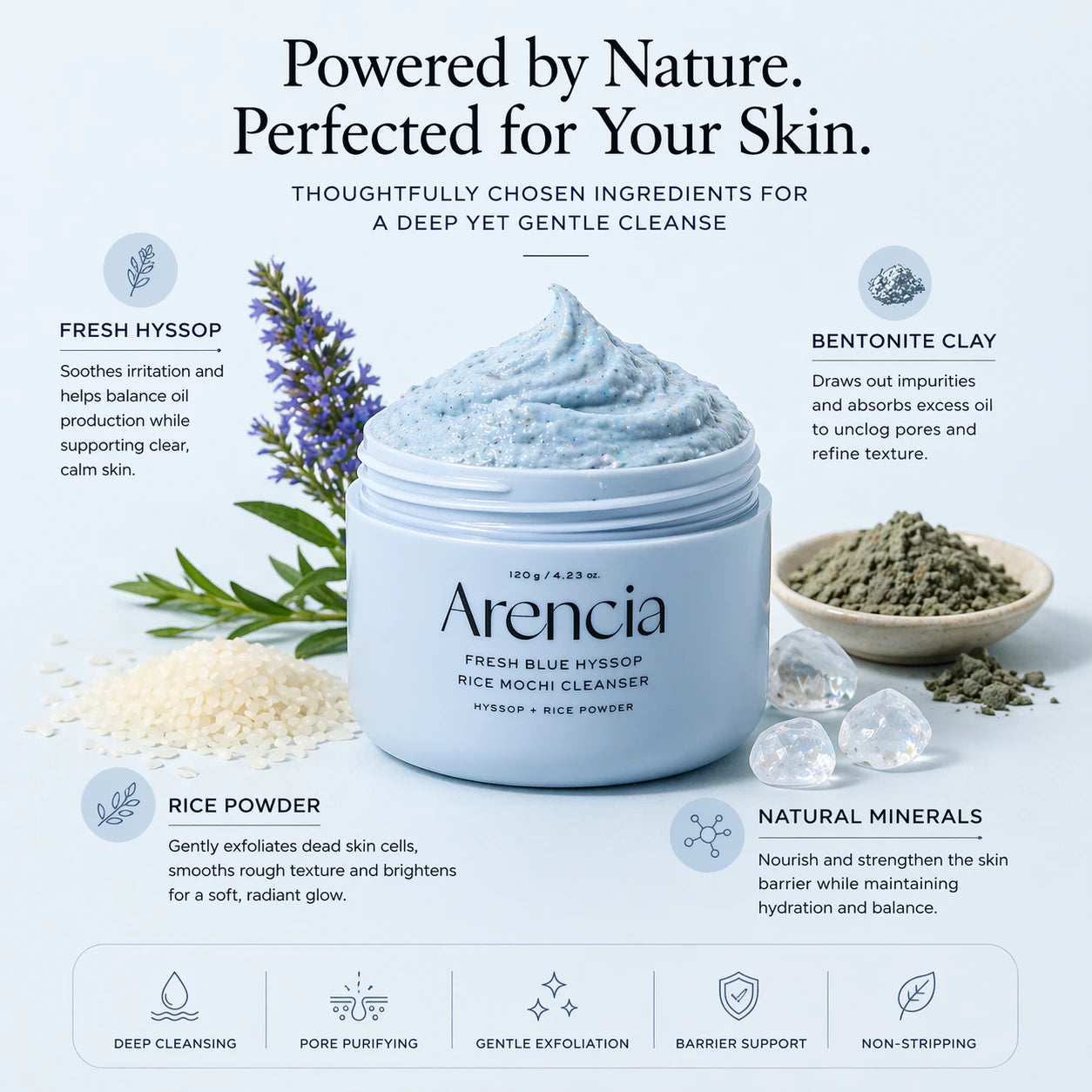 Arencia Fresh Blue Hyssop Rice Mochi Cleanser (120g)