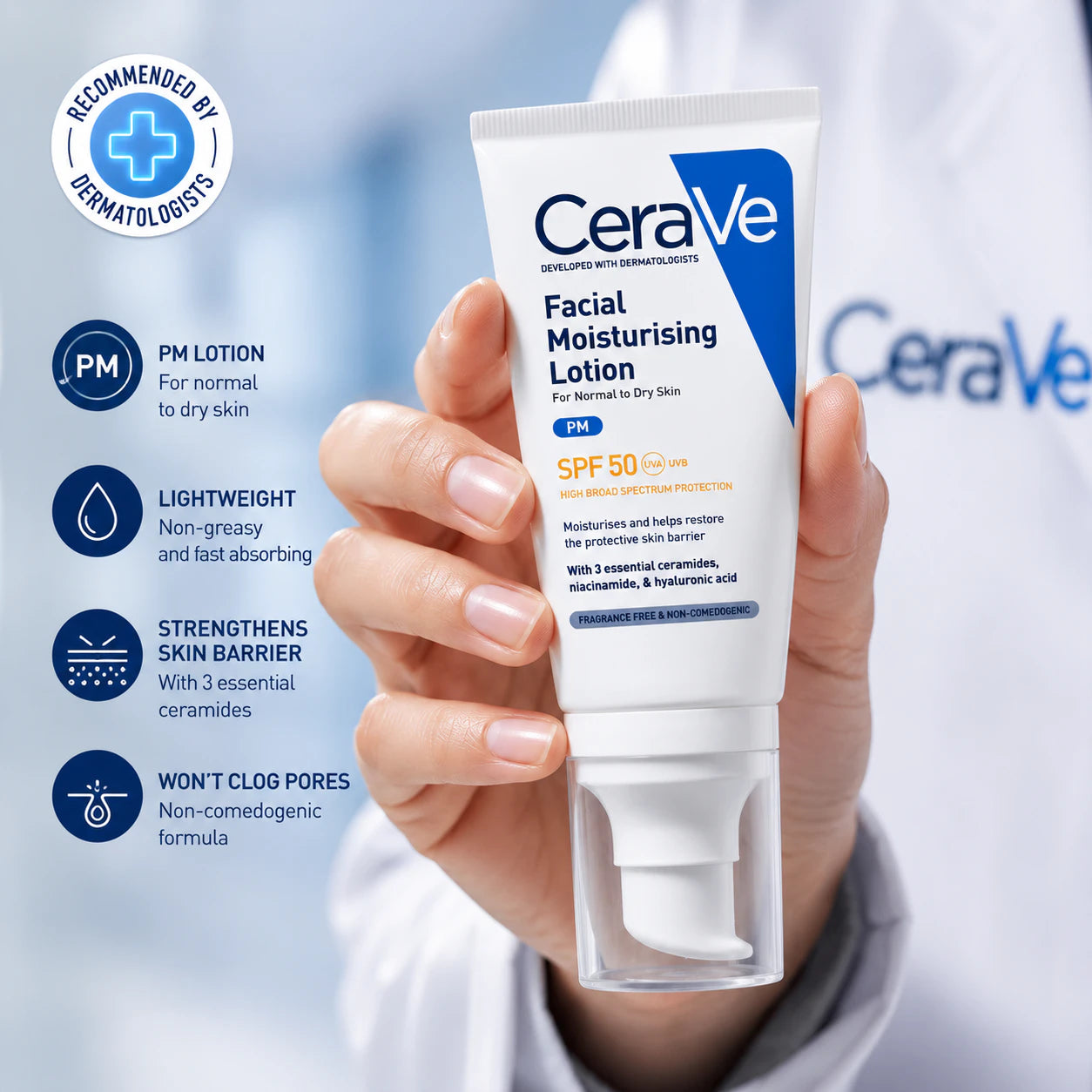 CeraVe PM Facial Moisturizing Lotion with SPF50