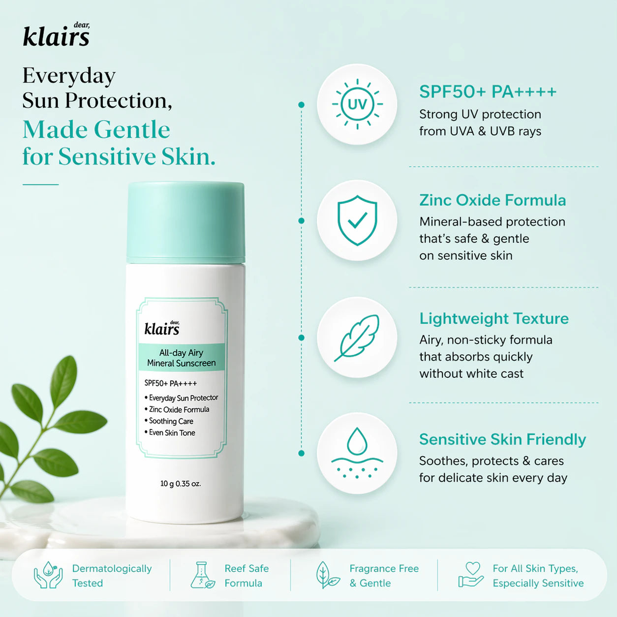Dear, Klairs All-day Airy Mineral Sunscreen SPF50+ PA++++