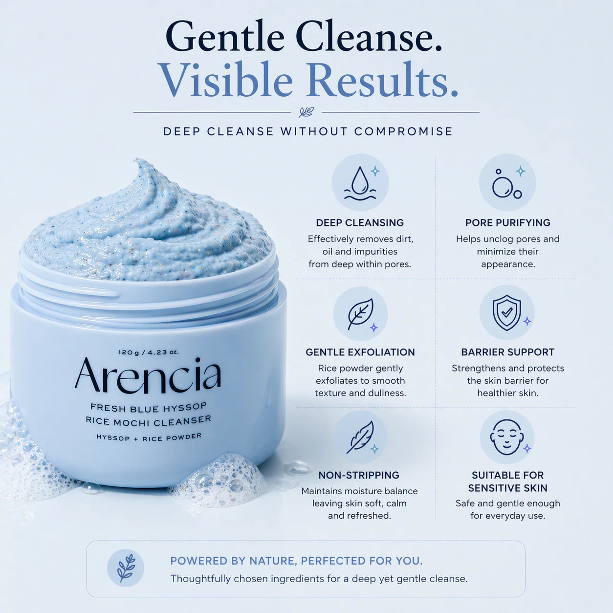 Arencia Fresh Blue Hyssop Rice Mochi Cleanser (120g)