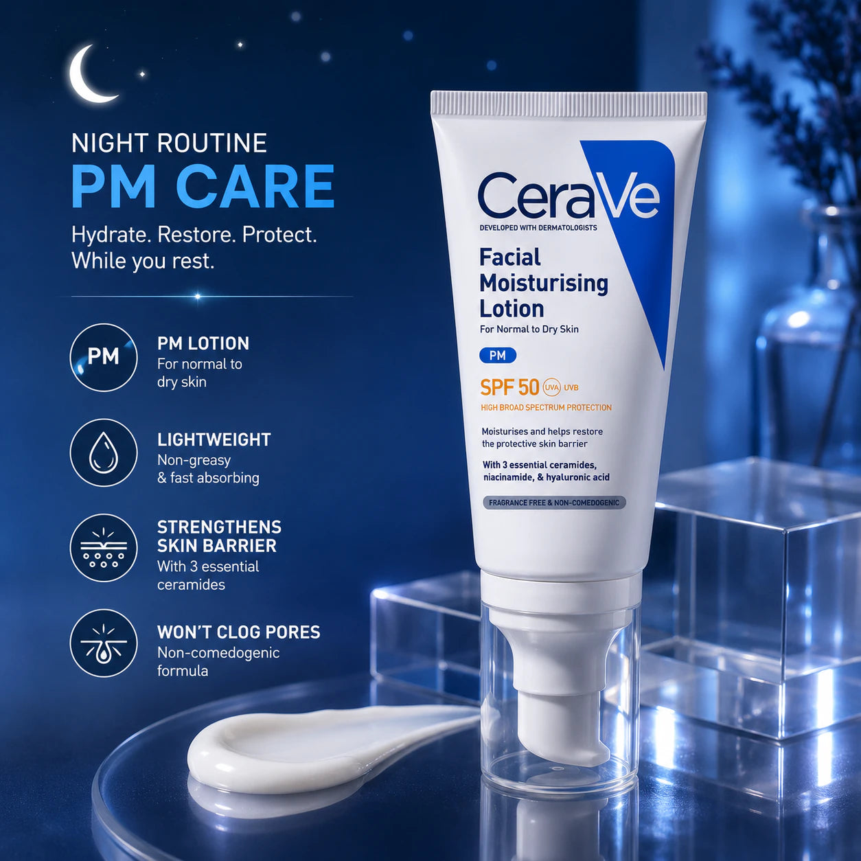 CeraVe PM Facial Moisturizing Lotion with SPF50