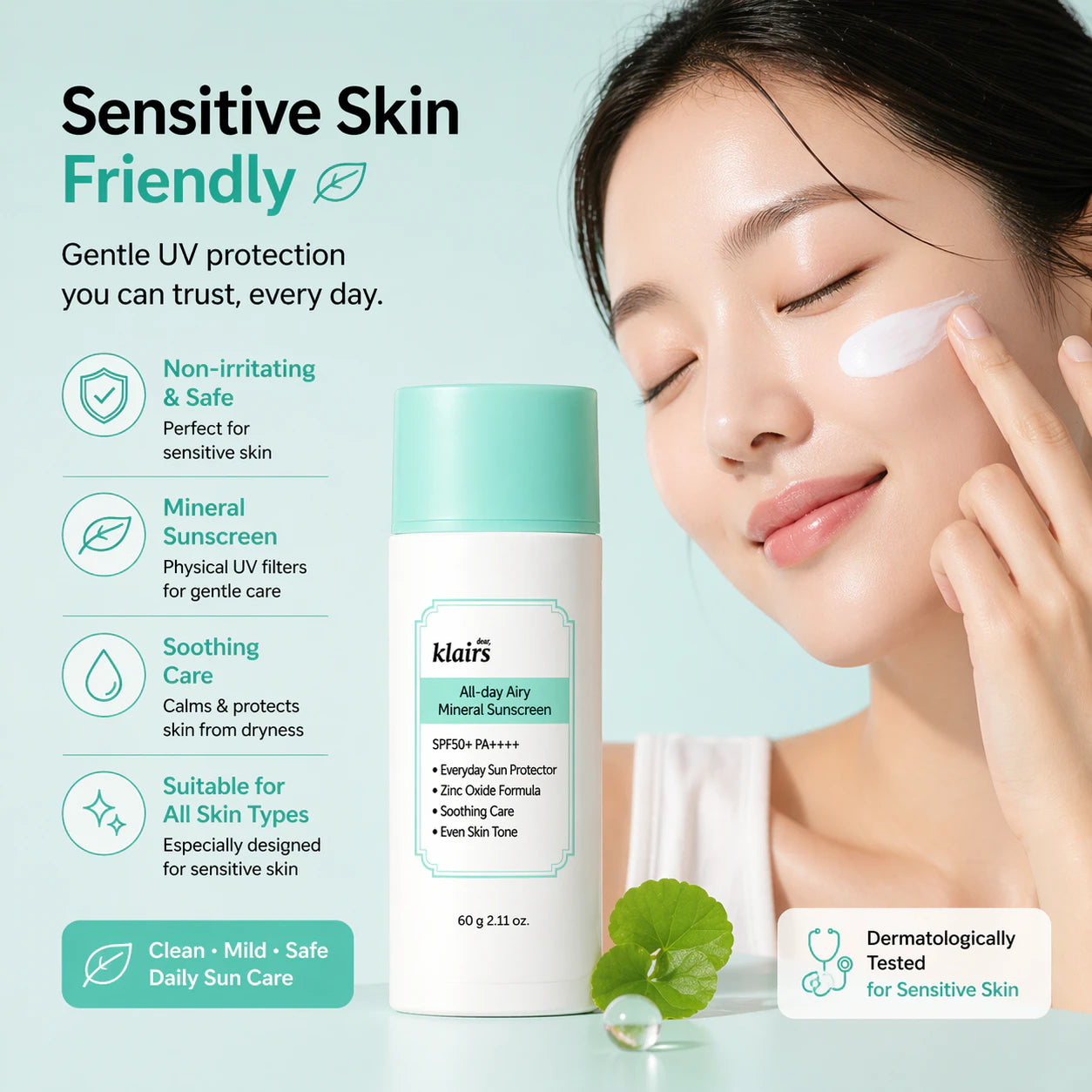 Dear, Klairs All-day Airy Mineral Sunscreen SPF50+ PA++++